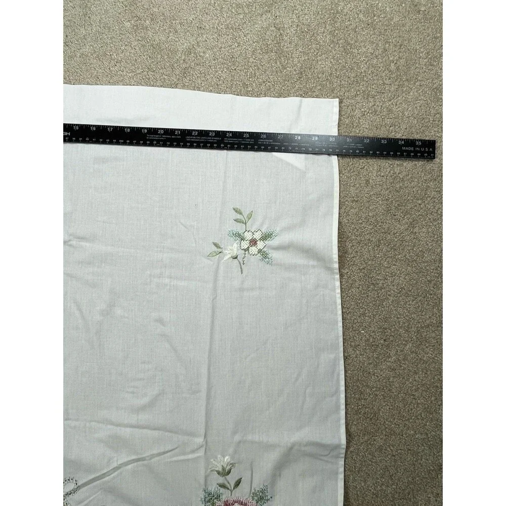 3pc Set VTG Window Valance Swag Panels Ivory Embroidered‎ Floral Eyelet